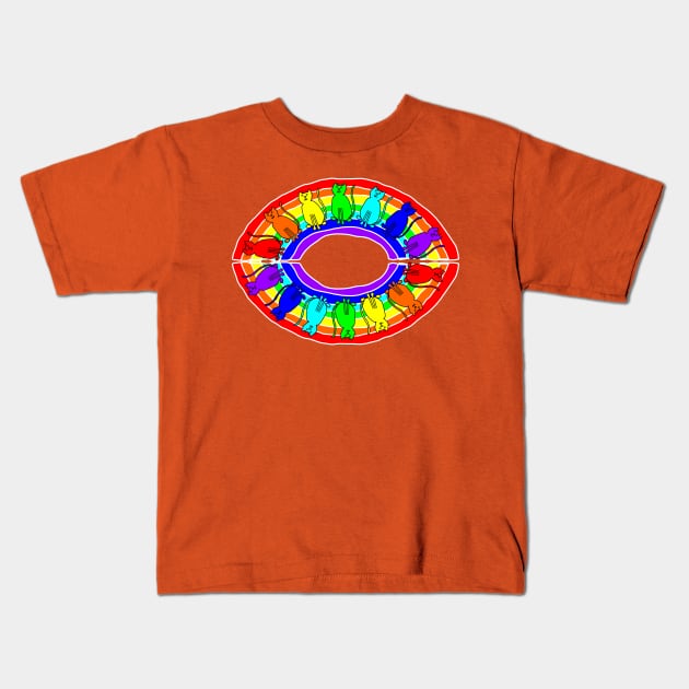 Rainbow Eye of Cats Kids T-Shirt by ellenhenryart